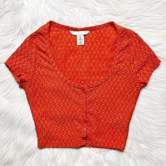H&M Scoop Neck Cut Out Short Sleeve Crop Top Orange Size Small - Picture 2 of 4